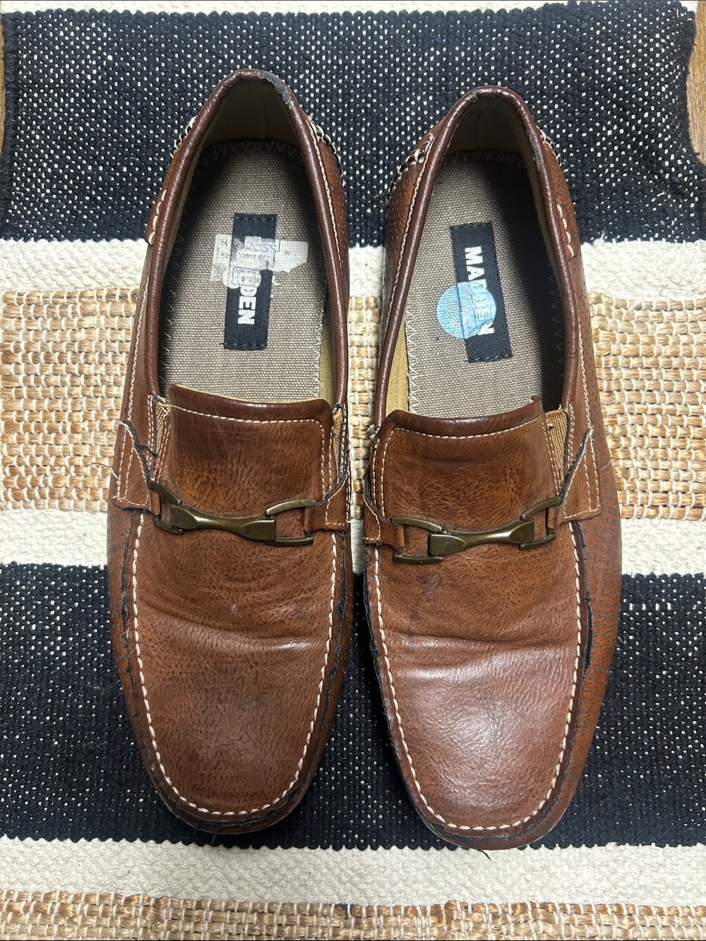Madden Chestnut Brown Leather Bit Slip-On Loafers, size 10
